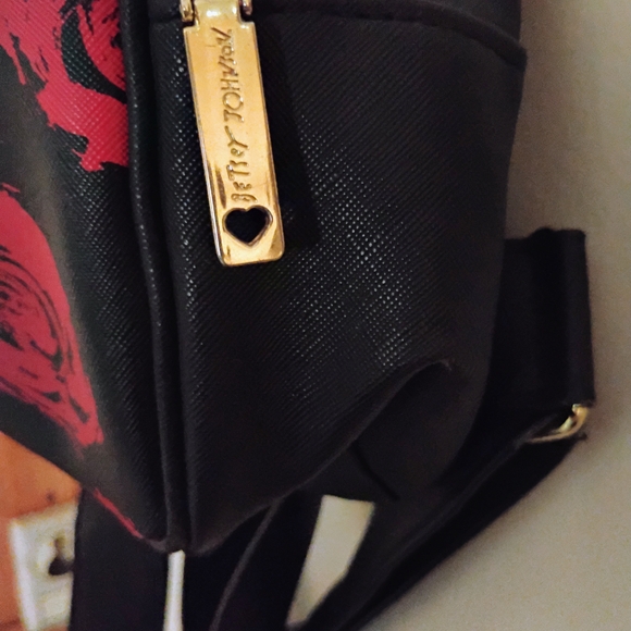 Betsey Johnson Black and Pink Floral Backpack - Picture 2 of 8